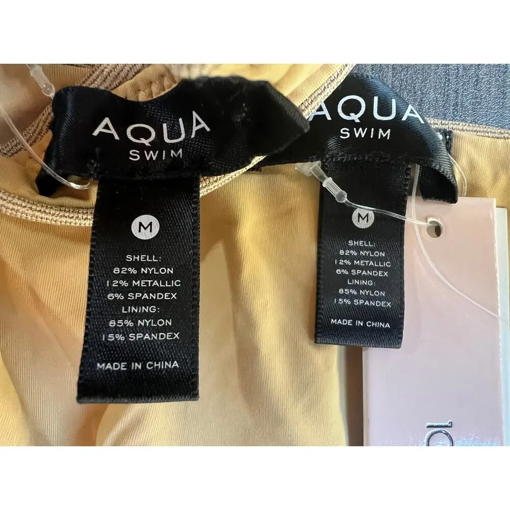 AQUA SWIM BLOOMINGDALES WOMENS MEDIUM WIRE TRIANGLE BIKINI SET SHIMMER GOLD NEW